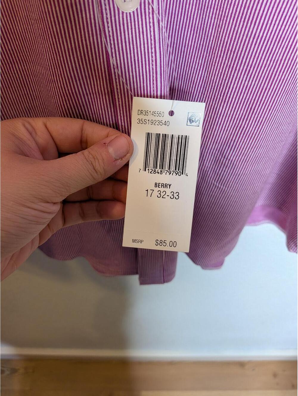 Michael Kors Men’s Slim Fit Dress Shirt XL 17 32/33 Berry Pink Stripe NWT - Picture 3 of 6